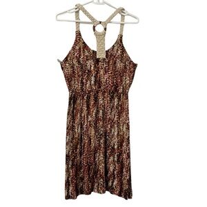 Brown Boho Hippie Sundress with Crochet Racer-back. Size Large